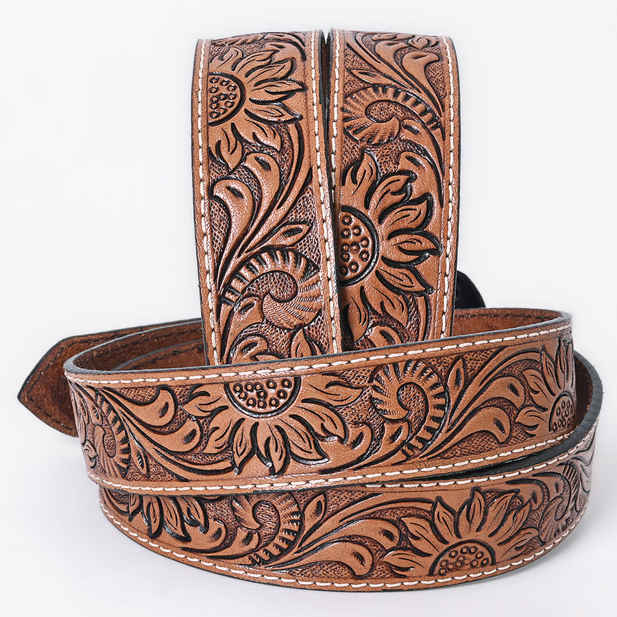 COMFYTACK Western Genuine Leather Belt for Men Women Cowboy Cowgirl Handmade Unisex Full Grain Heavy Duty Floral Tooled