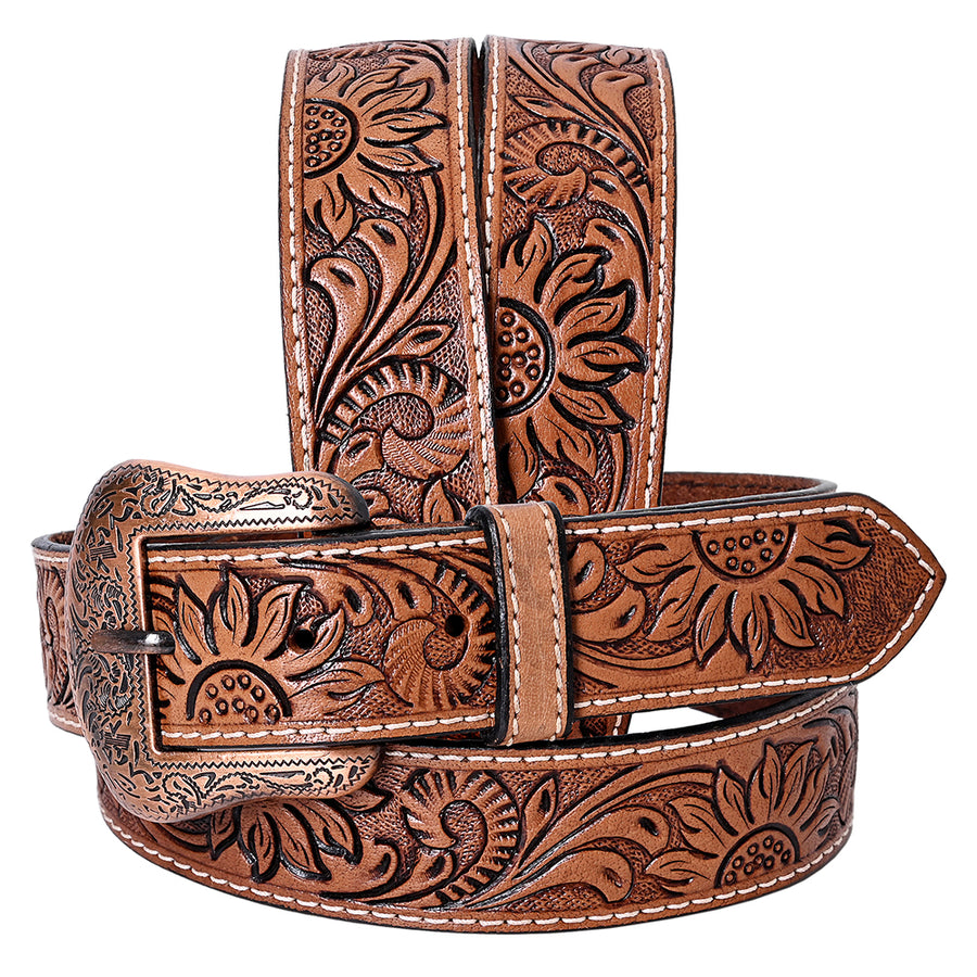 COMFYTACK Western Genuine Leather Belt for Men Women Cowboy Cowgirl Handmade Unisex Full Grain Heavy Duty Floral - Uhorse