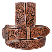 Comfytack Floral Hand Carved Men & Women Genuine Leather Belt Brown Gorgeous Hand Tooled