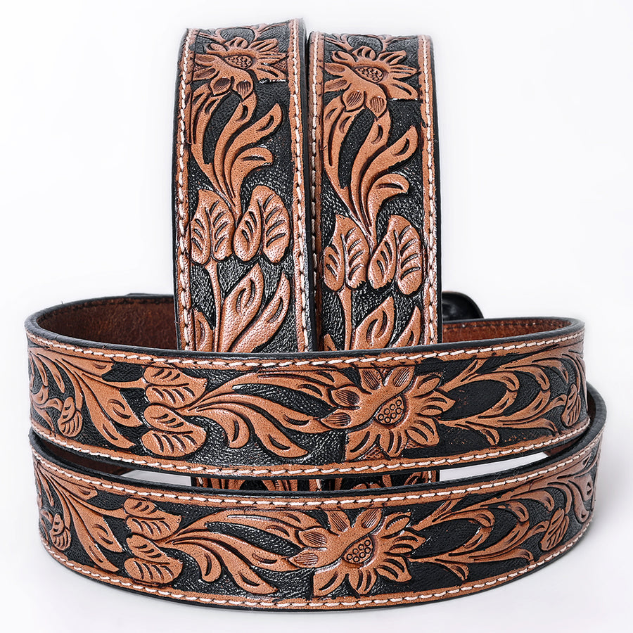 COMFYTACK Western Genuine Leather Belt for Men Women Cowboy Cowgirl Handmade Unisex Full Grain Heavy Duty Floral Tooled