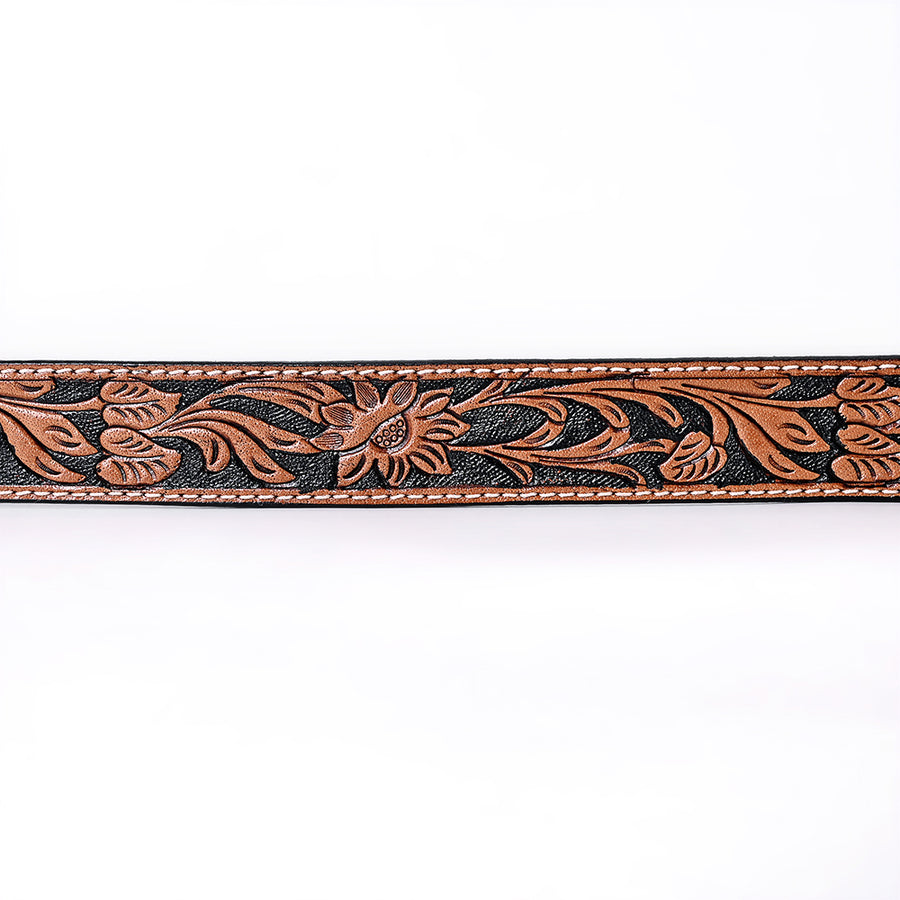 COMFYTACK Western Genuine Leather Belt for Men Women Cowboy Cowgirl Handmade Unisex Full Grain Heavy Duty Floral Tooled