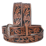 Comfytack Floral Hand Carved Men & Women Genuine Leather Belt Brown Gorgeous Hand Tooled