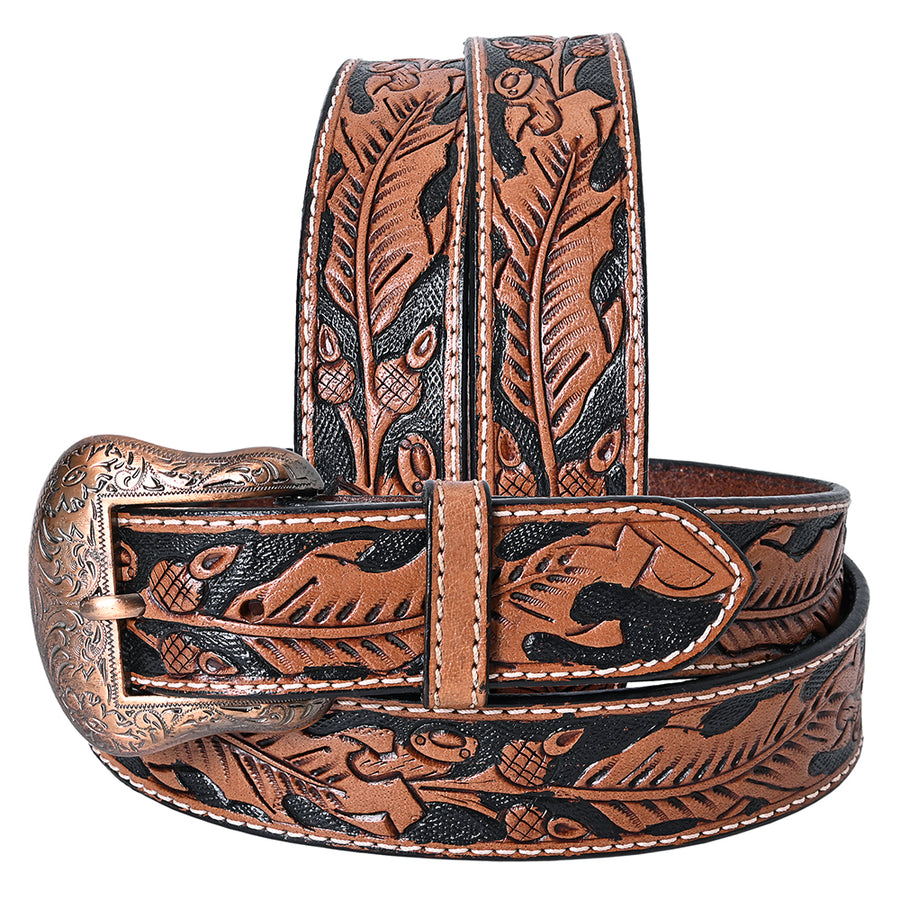 COMFYTACK Western Genuine Leather Belt for Men Women Cowboy Cowgirl Handmade Unisex Full Grain Heavy Duty Floral - Uhorse