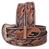 Comfytack Floral Hand Carved Men & Women Genuine Leather Belt Brown Gorgeous Hand Tooled