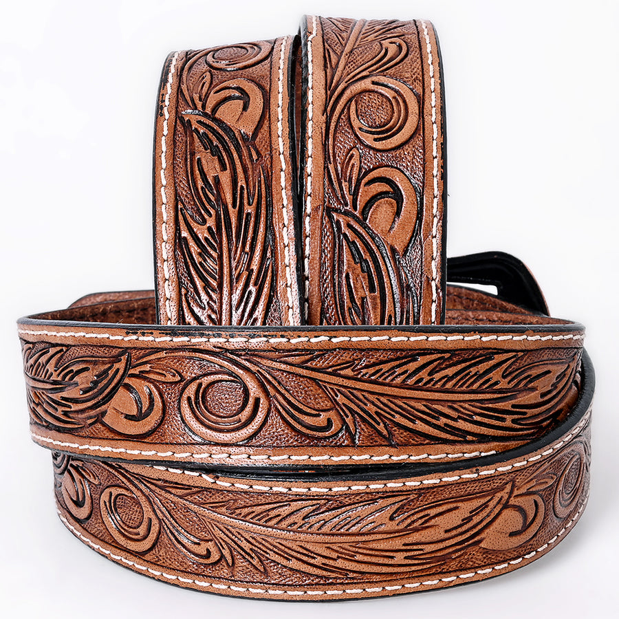 COMFYTACK Western Genuine Leather Belt for Men Women Cowboy Cowgirl Handmade Unisex Full Grain Heavy Duty Floral Tooled