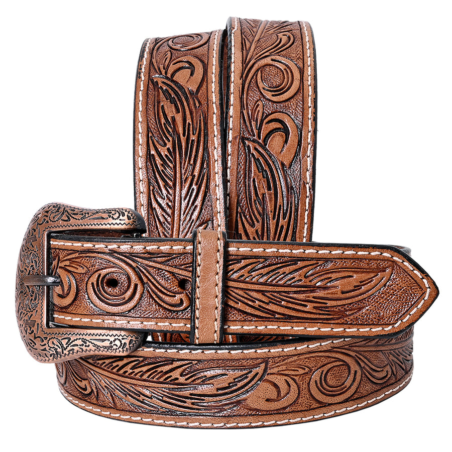 COMFYTACK Western Genuine Leather Belt for Men Women Cowboy Cowgirl Handmade Unisex Full Grain Heavy Duty Floral - Uhorse