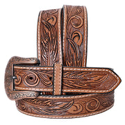 Comfytack Floral Hand Carved Men & Women Genuine Leather Belt Brown Gorgeous Hand Tooled