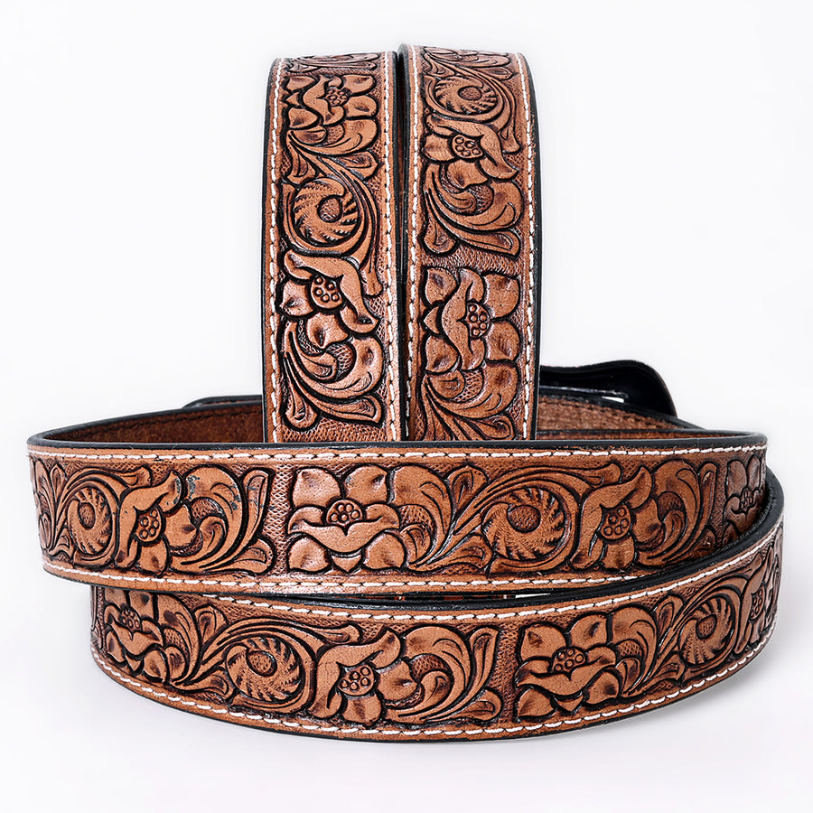 COMFYTACK Western Genuine Leather Belt for Men Women Cowboy Cowgirl Handmade Unisex Full Grain Heavy Duty Floral Tooled