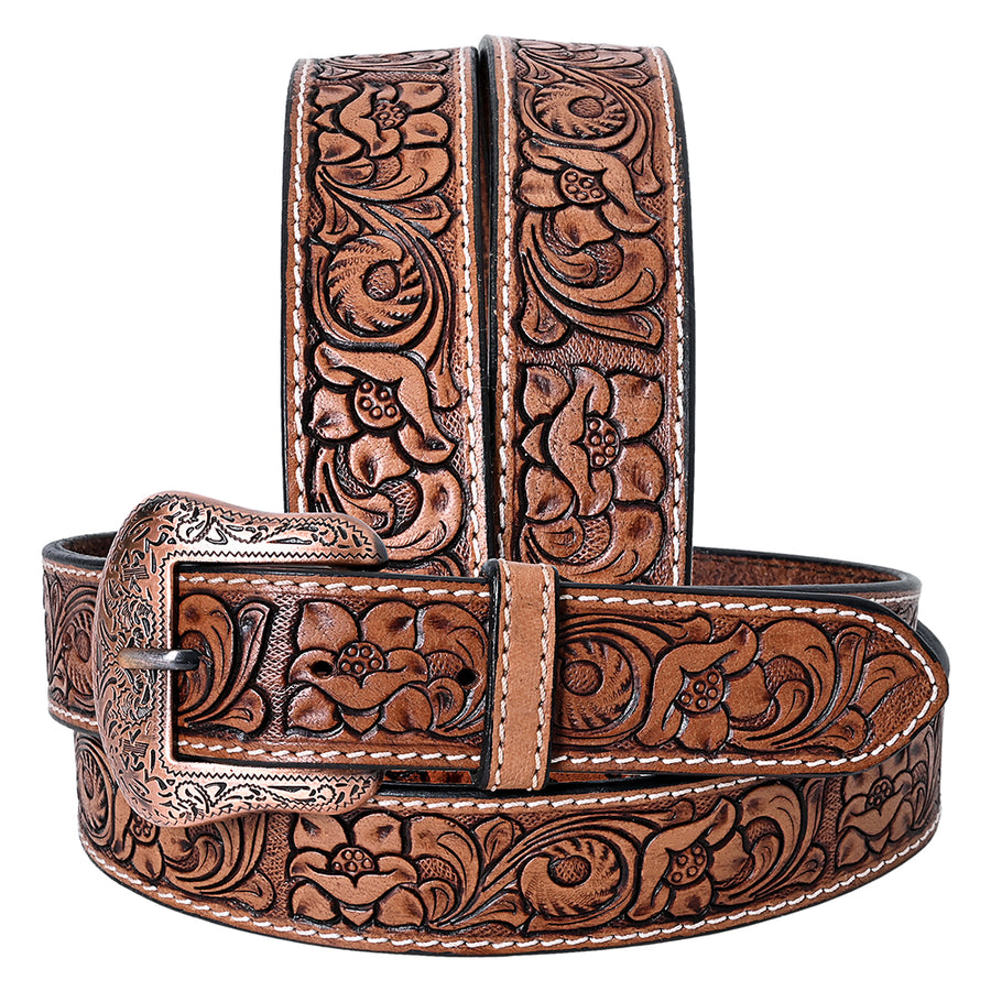 COMFYTACK Western Genuine Leather Belt for Men Women Cowboy Cowgirl Handmade Unisex Full Grain Heavy Duty Floral - Uhorse
