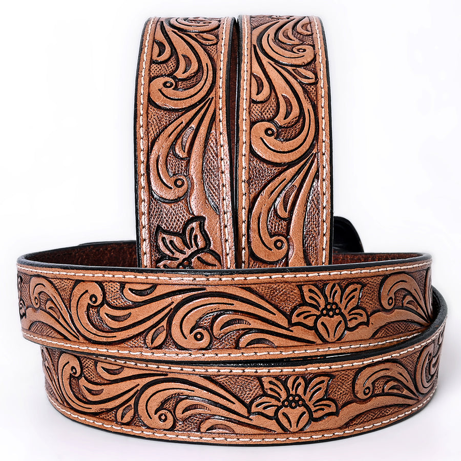 COMFYTACK Western Genuine Leather Belt for Men Women Cowboy Cowgirl Handmade Unisex Full Grain Heavy Duty Floral Tooled
