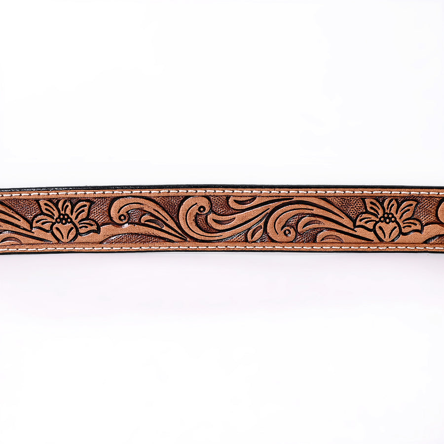 COMFYTACK Western Genuine Leather Belt for Men Women Cowboy Cowgirl Handmade Unisex Full Grain Heavy Duty Floral Tooled