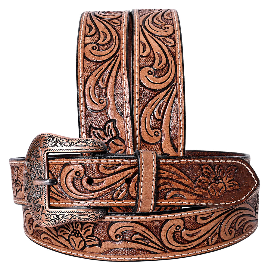 COMFYTACK Western Genuine Leather Belt for Men Women Cowboy Cowgirl Handmade Unisex Full Grain Heavy Duty Floral - Uhorse