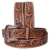 Comfytack Floral Hand Carved Men & Women Genuine Leather Belt Brown Gorgeous Hand Tooled