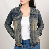 ADJKT025 Genuine leather Hand tooled hand carved Women 100% cotton Denim jacket dress ladies girl