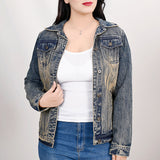 ADJKT025 Genuine leather Hand tooled hand carved Women 100% cotton Denim jacket dress ladies girl