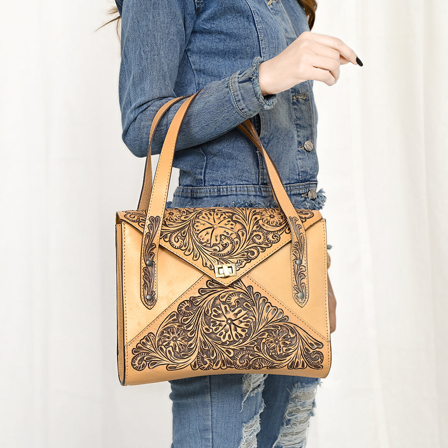 American Darling Briefcase Hand Tooled Genuine Leather Western Women Bag Handbag | for Cute Laptop
