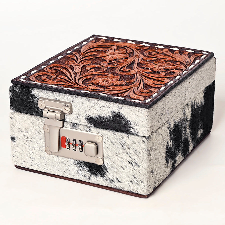 American Darling Hair-On Cowhide Hand Tooled Leather Western Jewelry Case - Uhorse