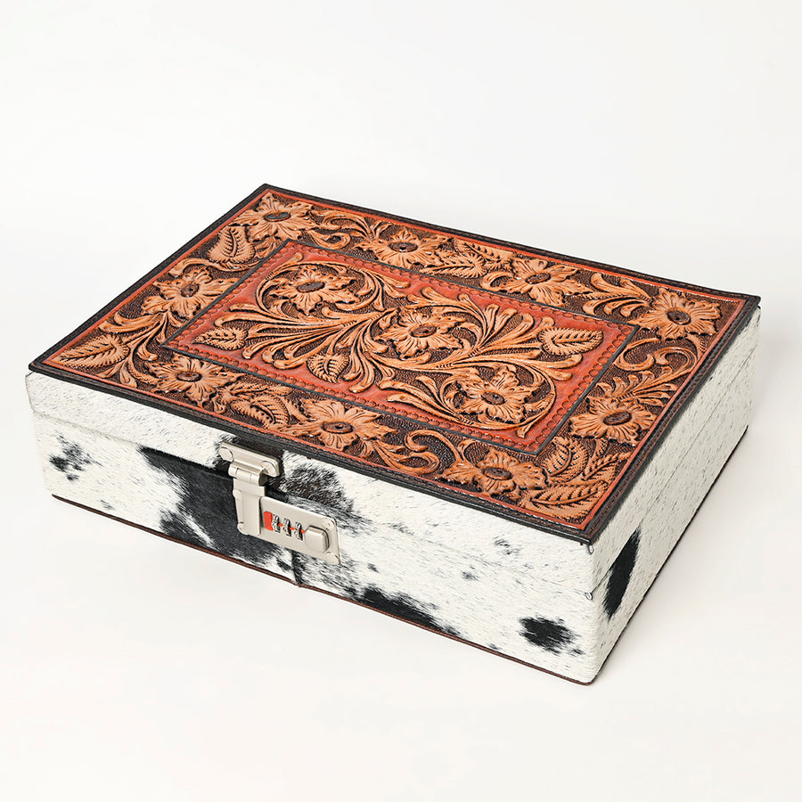 American Darling Hair-On Cowhide Hand Tooled Leather Western Jewelry Case - Uhorse