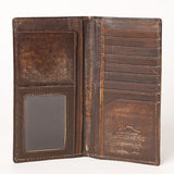 AMERICAN TANNER Genuine Leather Hand Burnished Long Bifold Wallet For Men Women H7 X W3.5 X D0.5