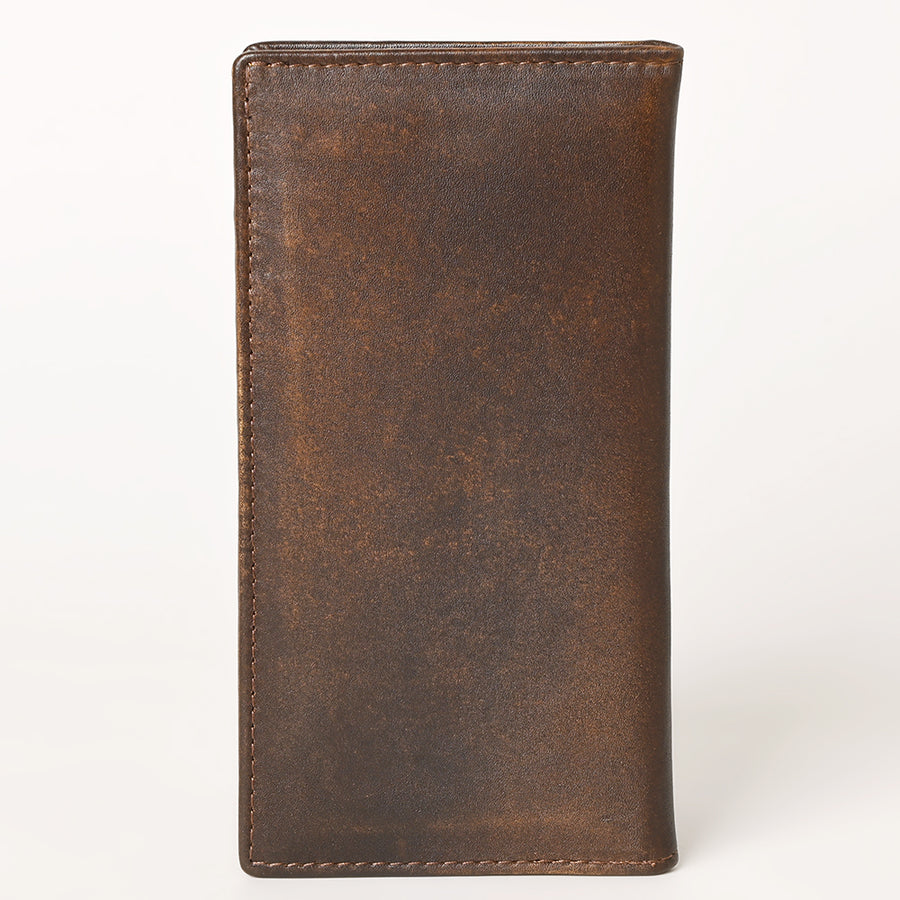 AMERICAN TANNER Genuine Leather Hand Burnished Long Bifold Wallet For Men Women H7 X W3.5 D0.5