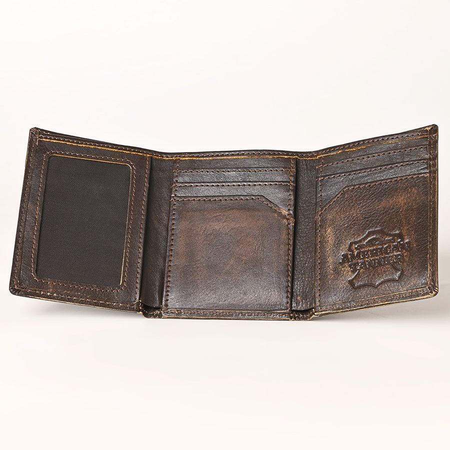 AMERICAN TANNER Genuine Leather Hand Burnished Trifold Wallet For Men Women H4.25 X W3 D0.5