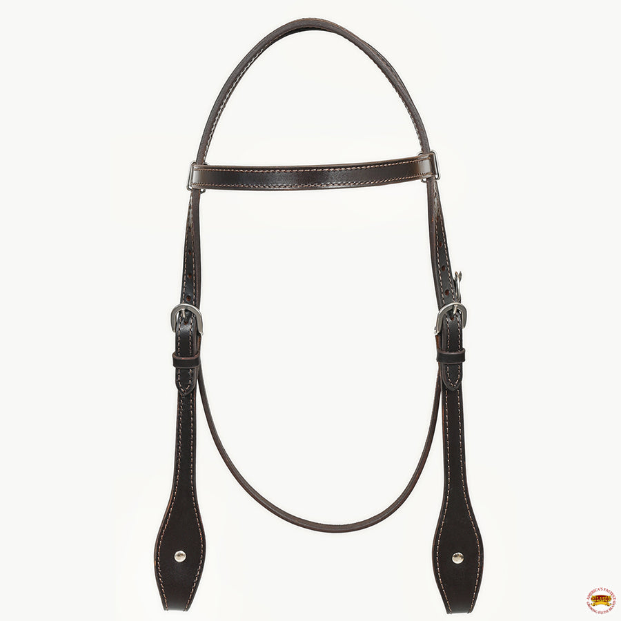 Hilason Western Horse Genuine Leather Headstall Bridle Engraved German Silver Concho Brown