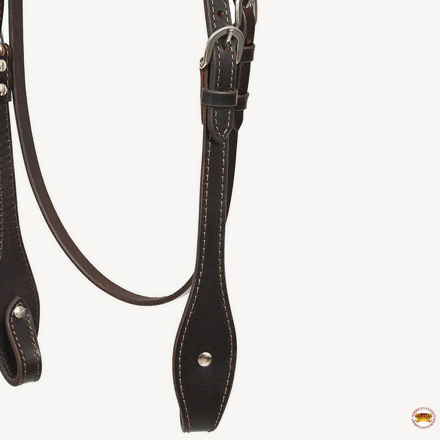 Hilason Western Horse Genuine Leather Headstall Bridle Engraved German Silver Concho Brown
