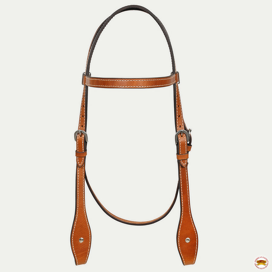Hilason Western Horse Genuine Leather Headstall Bridle Engraved German Silver Concho Chestnut
