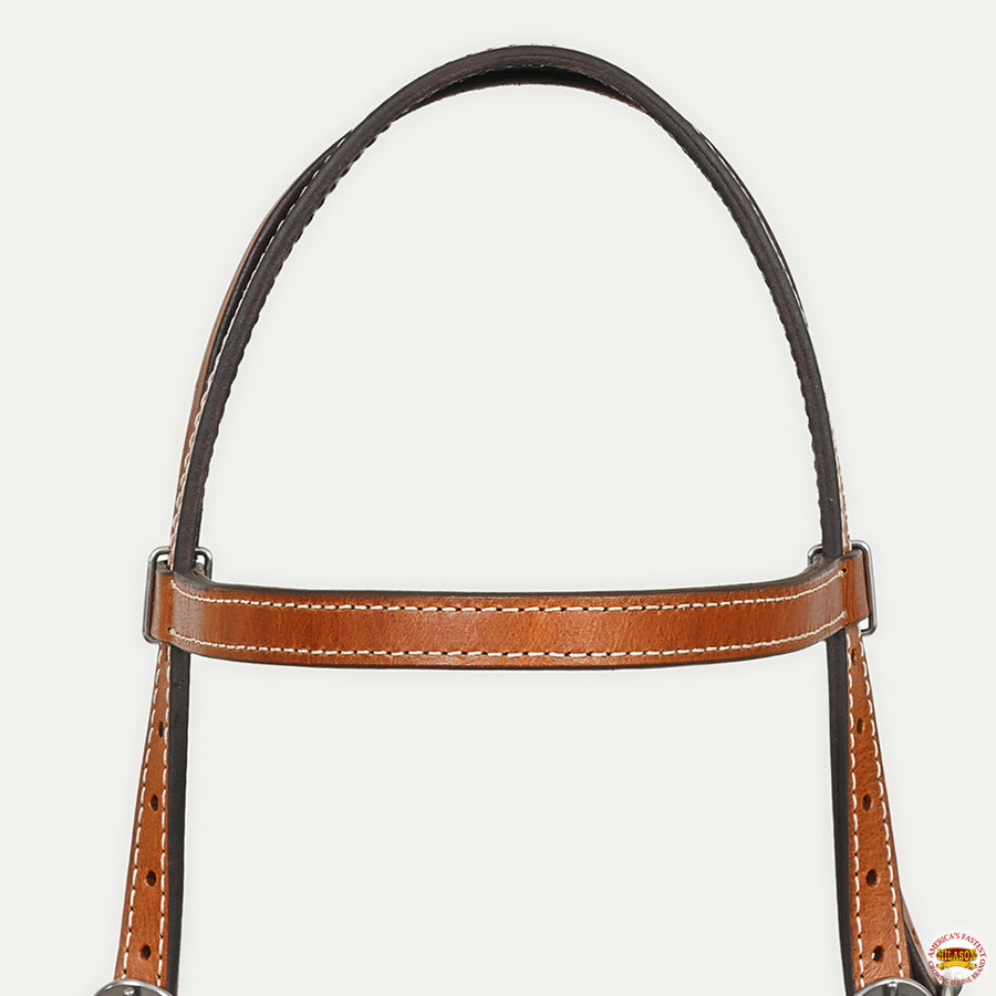 Hilason Western Horse Genuine Leather Headstall Bridle Engraved German Silver Concho Chestnut