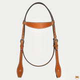 Hilason Western Horse Genuine Leather Headstall Bridle Engraved GS Concho Chestnut