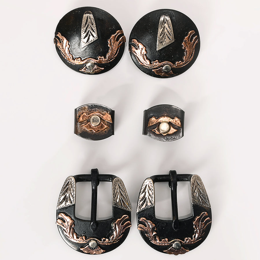 Hilason Western German Silver Hand Engraved Horse Headstall & Breast Collar Buckle Concho Set