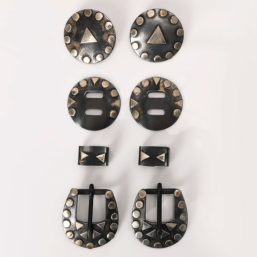 Hilason Western German Silver Hand Engraved Horse Headstall & Breast Collar Buckle Concho Set