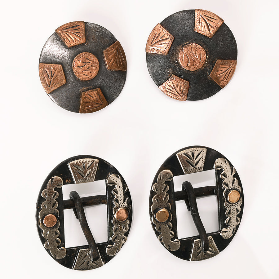 Hilason Western German Silver Hand Engraved Horse Headstall & Breast Collar Buckle Concho Set