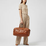 Spaghetti Western Duffel Vintage Handmade Drum Dyed Genuine European Cowhide Leather Women Bag Handbag Purse