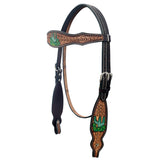 Hilason Horse Cactus Hand Painted American Leather Breast Collar Headstall Brown