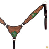 Hilason Horse Cactus Hand Painted American Leather Breast Collar Headstall Brown