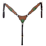 Hilason Horse Cactus Hand Painted American Leather Breast Collar Headstall Brown