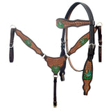 Hilason Horse Cactus Hand Painted American Leather Breast Collar Headstall Brown