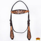 HILASON Western Horse Headstall & Breast Collar American Leather Floral Carving