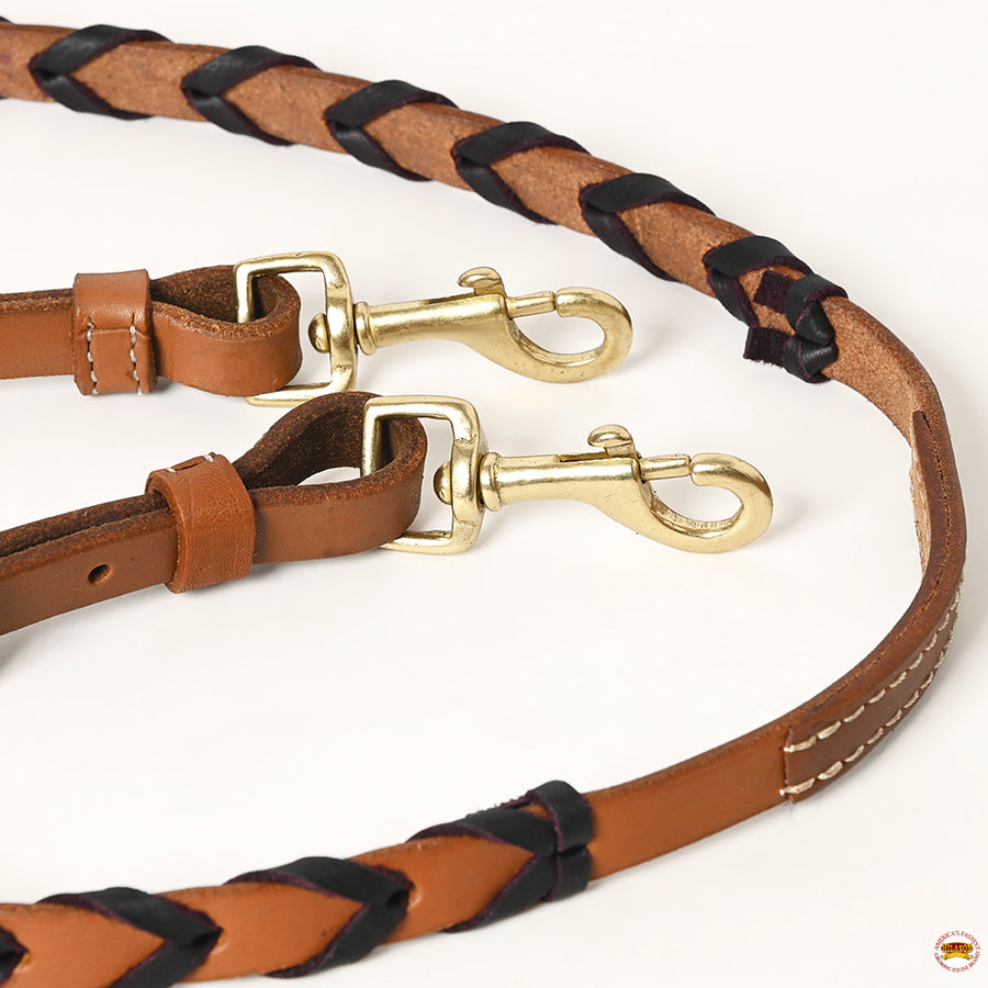 8 Feet Hilason Western Horse American Leather Laced Barrel Roper Reins Brown