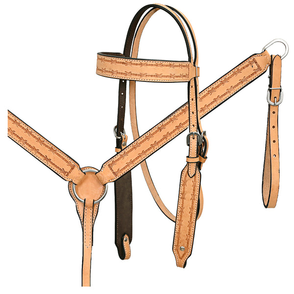 HILASON Western American Leather Horse Headstall Breast Collar Tack Set Tan - Uhorse