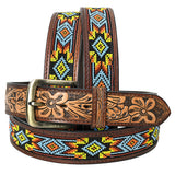 HILASON Western Genuine Leather Belt for Men Women Cowboy Cowgirl Handmade Unisex Full Grain Heavy Duty Tooled Beaded