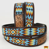 Hilason Western Style Beautifully Hand Crafted In Genuine Leather Belt With Inlaid Bead Work