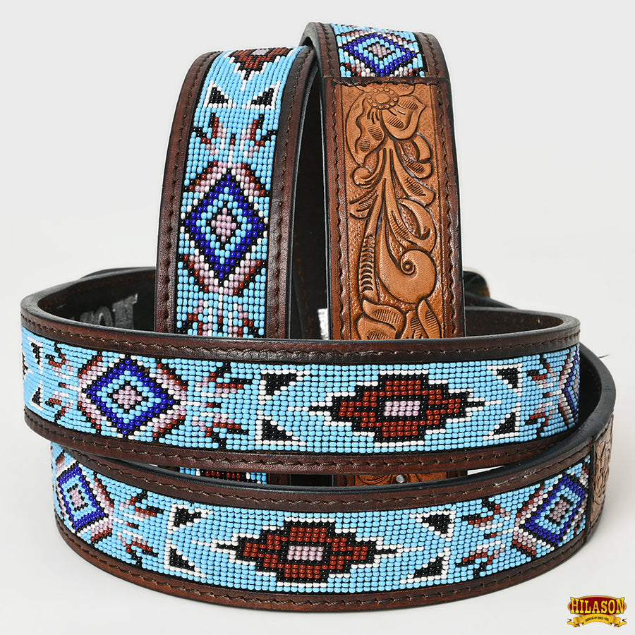 HILASON Western Genuine Leather Belt for Men Women Cowboy Cowgirl Handmade Unisex Full Grain Heavy Duty Tooled Beaded