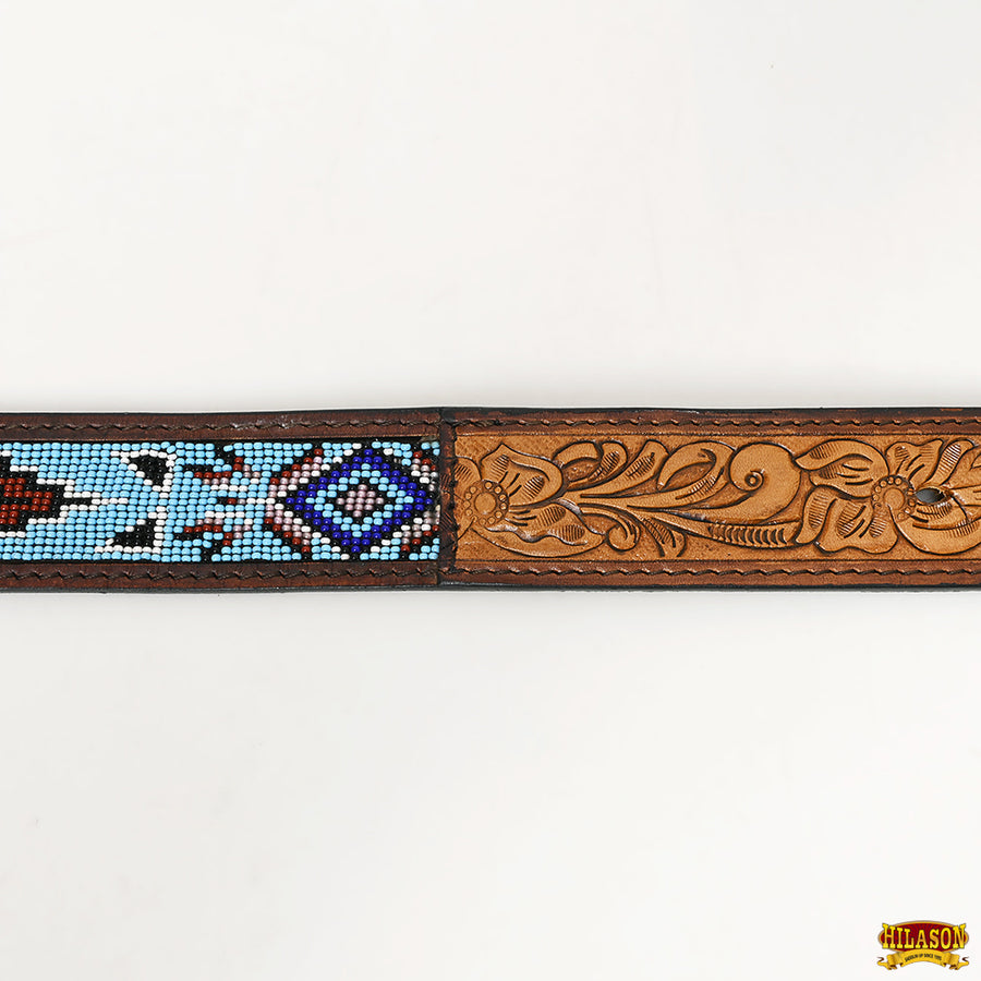 HILASON Western Genuine Leather Belt for Men Women Cowboy Cowgirl Handmade Unisex Full Grain Heavy Duty Tooled Beaded