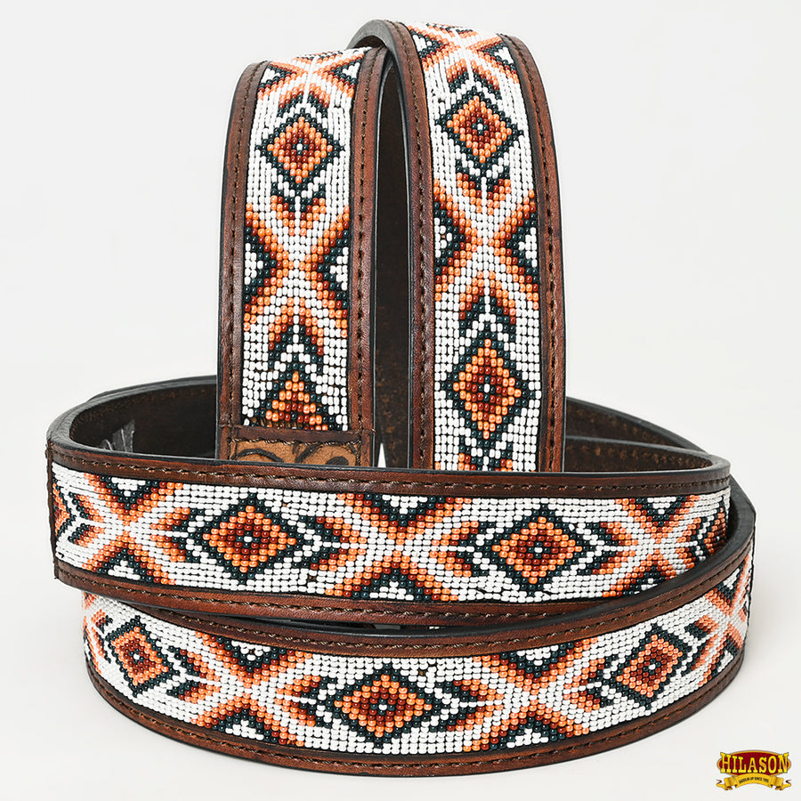 HILASON Western Genuine Leather Belt for Men Women Cowboy Cowgirl Handmade Unisex Full Grain Heavy Duty Tooled Beaded