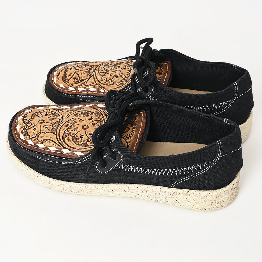American Darling Hand tooled, carved genuine leather trim lightweight shoe footwear, slip on| Tooled Footwear