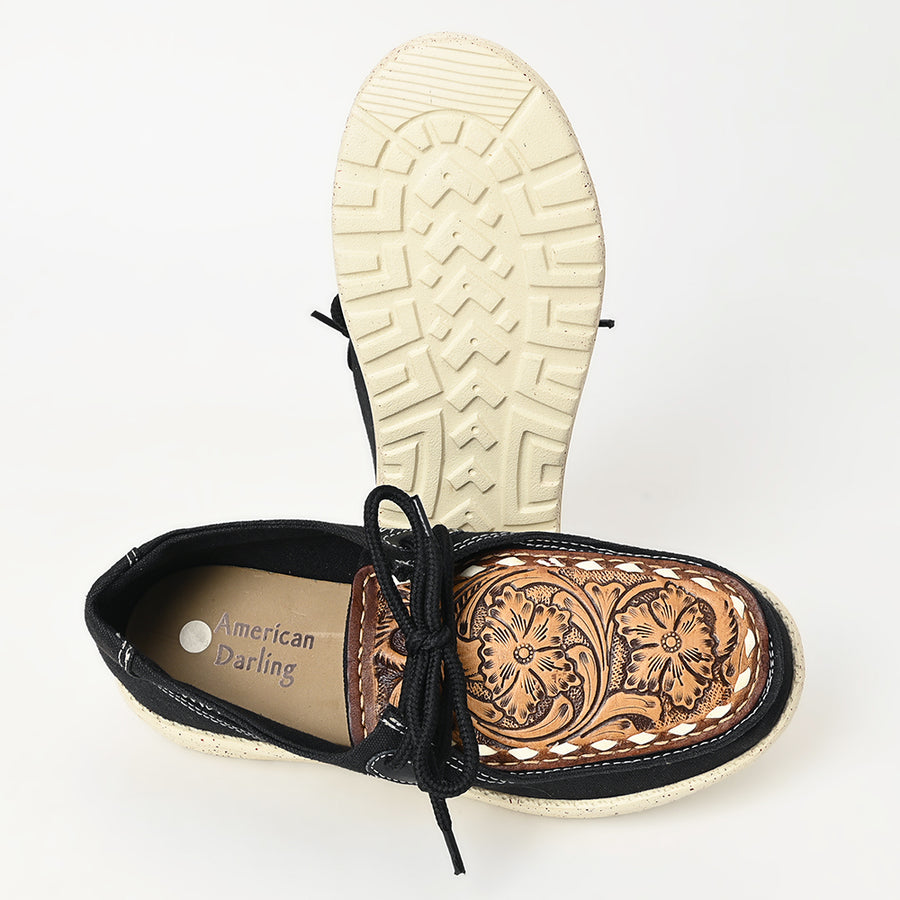 American Darling Hand tooled, carved genuine leather trim lightweight shoe footwear, slip on| Tooled Footwear