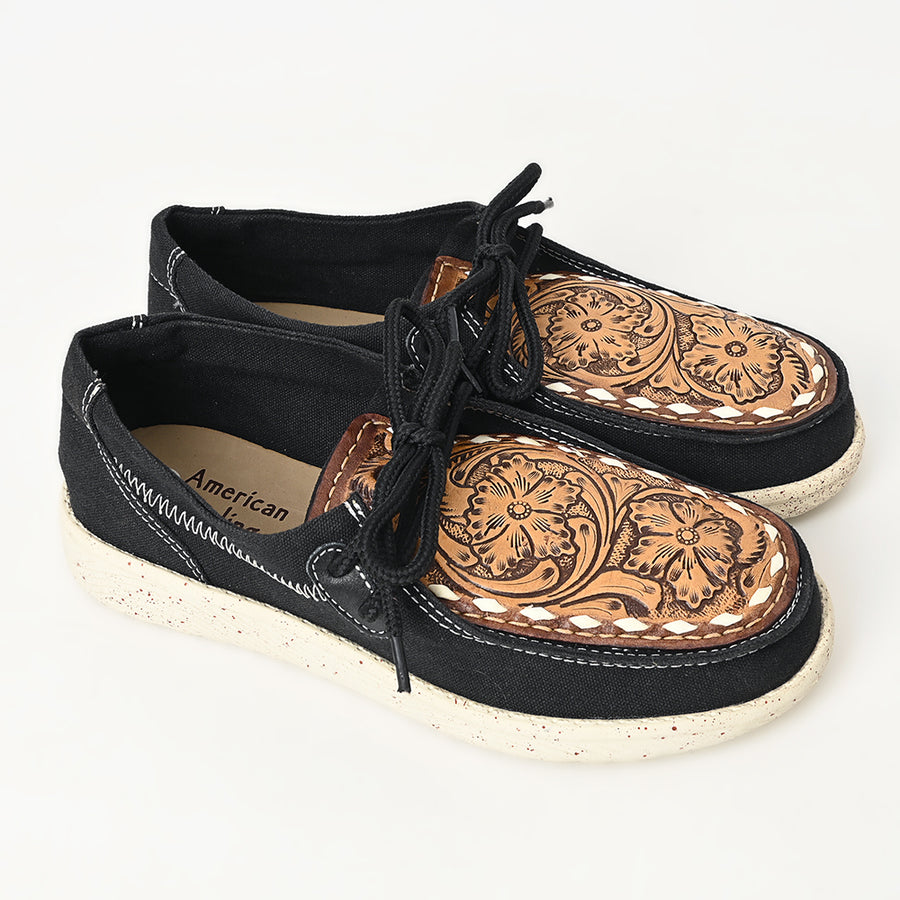 American Darling ADFT170 Hand tooled carved genuine leather trim lightweight shoe footwear slip on - Uhorse