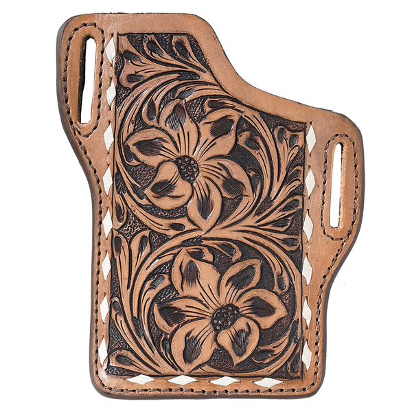 Hilason Western Stylish Floral Hand Tooled Genuine Leather Smartphone Cell Phone Holder - Uhorse